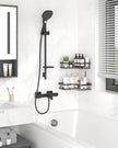 Corner Shower Caddy - 2 Pack, Adhesive Shower Organizers, Rustproof Stainless Steel Shower Shelves with 8 Hooks, No Drilling Bathroom Organizers and Storage Racks, Space-Saving, Black, Medium