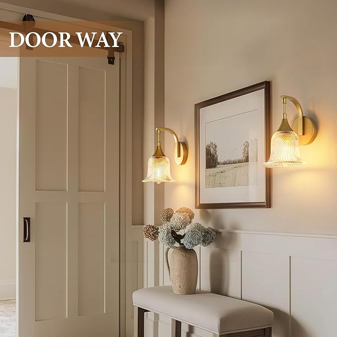 1-Light Gold Wall Sconce,Bathroom Sconces Brass Modern Wall Light Fixture with Clear Glass Shade,Indoor Wall Lamp for Living Room Bedroom Bathroom Hallway(E26)