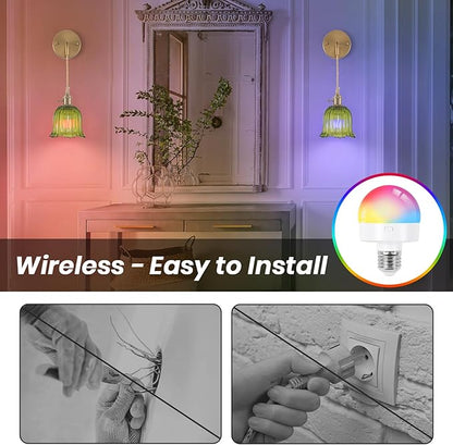 Battery Operated Wall Sconce with Remote, Rechargeable Dimmable Wall Sconces Set of 2, Adjustable Chain Wireless Indoor 12 Colors RGB Wall Lamp for Living Room Bedroom
