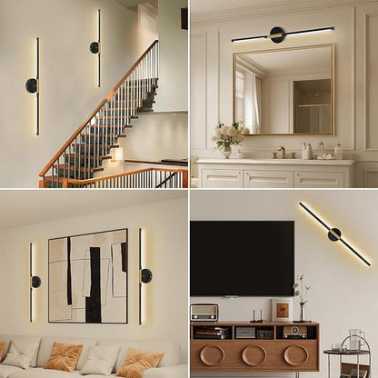 Battery Operated Wall Sconces, 360°Rotate Wireless Rechargeable Wall Sconces with Remote Control, Black Gold, Dimmable, Timing Decor Lights for Bedroom Hallway, 31.5 Inch 1 Pack
