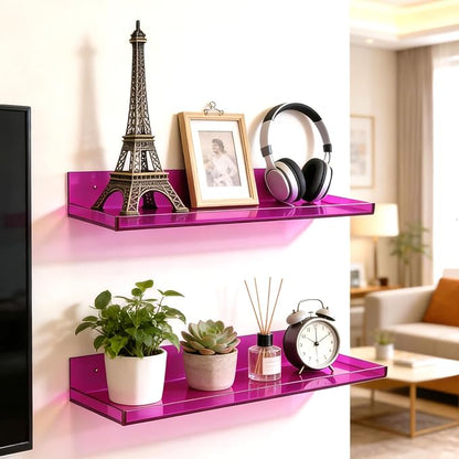 Floating Shelves for Wall Acrylic Wall Shelves for Bedroom Bathroom Living Room Kitchen 16.5X5.5'', Pack of 2, Purple