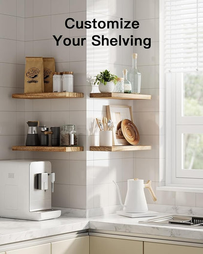 AMADA HOMEFURNISHING Floating Shelves, Paulownia Wood Wall Shelves for Living Room/Bedroom/Kitchen/Home Office, Wood Floating Shelf for Home Storage & Organization Set of 4 15.75" L x 5.91" W x 0.98"H