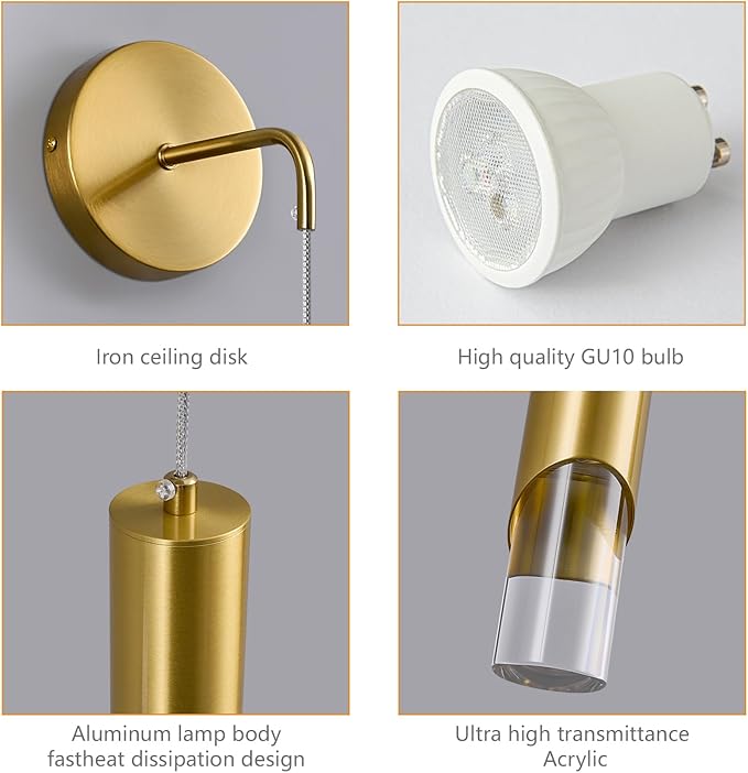 Gold Wall Sconces Modern LED Wall Lights Acrylic Wall Lighting Bathroom Vanity Light Fixture Indoor Wall Fixture for Bedroom Bedside Corridor Hallway Living Room（1-Pack）
