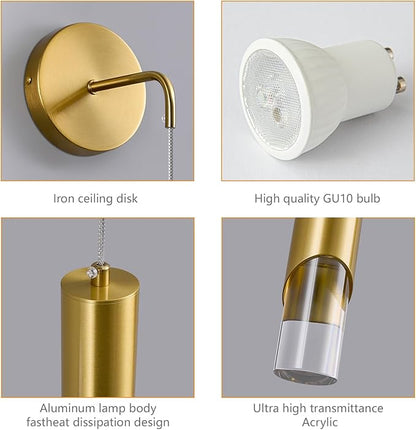 Gold Wall Sconces Modern LED Wall Lights Acrylic Wall Lighting Bathroom Vanity Light Fixture Indoor Wall Fixture for Bedroom Bedside Corridor Hallway Living Room（1-Pack）