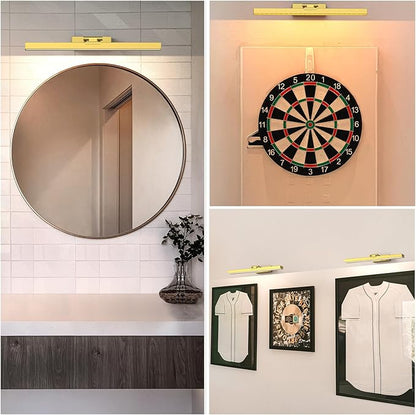 PESUTEN Picture Light Battery Operated, 16in Wireless Art Light for Paintings CCT Dimmable Recharging Battery Picture Light with Remote Control for Gallery Dartboard Art Bedroom Bathroom Gold