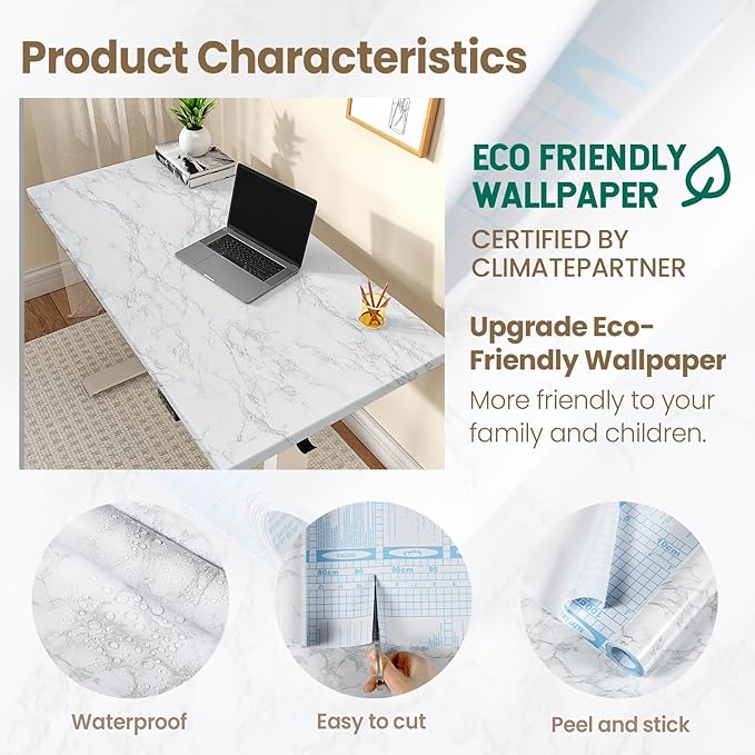 practicalWs Marble Wallpaper Granite White and Gray Wall Paper Roll 47.2" x 197" Kitchen Countertops Cabinet Furniture is Renovated Thick Vinyl Easy to Remove Without Leaving Glue