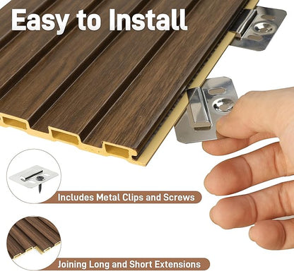 WPC Wainscoting Panels, 16 Packs 48 x 6 Inch 3D Wall Panels for Interior Wall Decor, Living Room, Bedroom, TV Background, Accent Slat Wall Paneling, Light Walnut