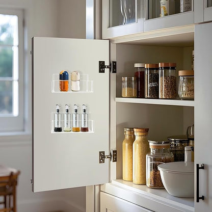 Acrylic Spice Rack Wall Mount-6 Inch, Clear Spice Shelf Storage Holder, 2 Pack Hanging Seasoning Rack Organizer for Cabinet Door, Cupboard or Wall Kitchen (Adhesive or Screw)