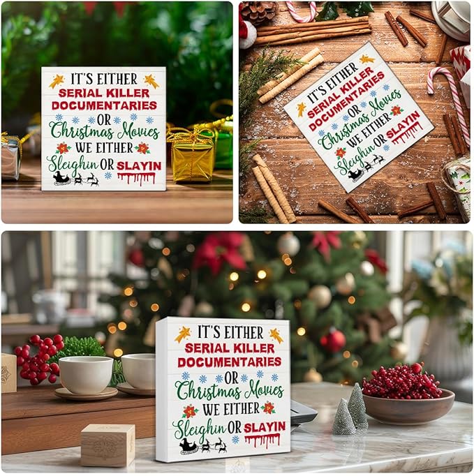 Funny Christmas Decor - Farmhouse Santa Wooden Sign, Rustic Home & Office Decor - 5 x 5 Inches