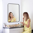 SUPER DEAL 22x30 Inch Black Wall Mirror for Bathroom, 2PCS Wall Mounted Rectangular Entryways Decor Vanity Mirrors with Stainless Steel Metal Frame and Rounded Edge