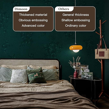 Dimoon 17.7''x118'' Green Peel and Stick Wallpaper Gothic Floral Wall Paper Contact Paper Closeout Renter Friendly Modern Self Adhesive Damask Cabinet Vinyl Roll(118''x17.7'', Green Floral Textured)