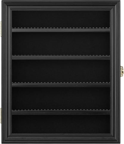 Block Toy Minifigures Dimensions Display Case Thimble Wall Cabinet Shelves Compatible with Challenge Coin Lockalbe UV Protection Door (Small - Black Frame)