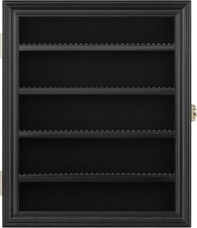 Block Toy Minifigures Dimensions Display Case Thimble Wall Cabinet Shelves Compatible with Challenge Coin Lockalbe UV Protection Door (Small - Black Frame)
