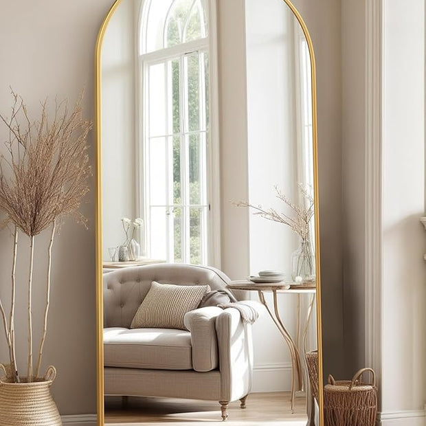 Antok Full Length Mirror, 58"x21" Floor Mirror, Arched Floor Standing Freestanding Arch Full Body Mirrors with Stand for Bedroom, Hanging Mounted for Living Room Cloakroom,Gold