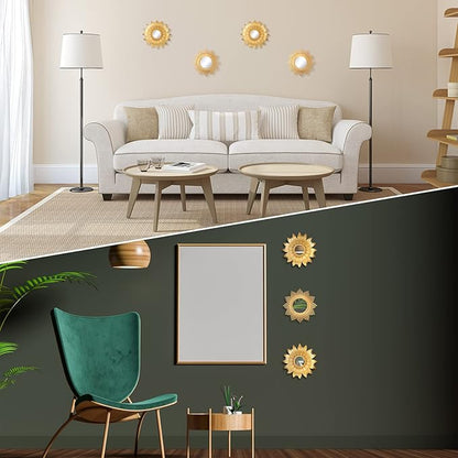 Jetec 4 Pcs Big Sunburst Wall Mirror Gold Vintage Mirror Set for Wall Metal Hanging Round Decorative Mirrors Accessories Modern Present for Living Room Bedroom Entryway Home Decor 10 Inch