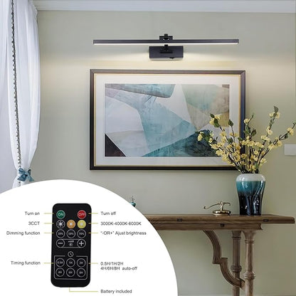 Battery Operated Picture Light with Remote,Wireless Dimmable Art Lights for Paintings Rechargeable Gallery Light Artwork Lighting for Canvas, Portrait (Black,23.6 Inch)
