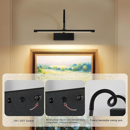JOOSENLUX Wireless Picture Light with Remote Control Battery Powered Art Light 15.75 Inch Black Gallery Light Dimmable and Timer Function for Pictures, Display, Artwork, Gallery