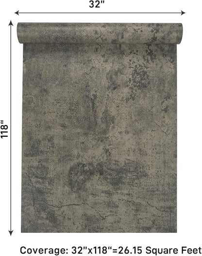 VaryPaper 32''x118'' Cracked Concrete Wallpaper Peel and Stick Grey Textured Wallpaper Cement Contact Paper Self Adhesive Waterproof Thick Concrete Wall Paper Roll for Bedroom Countertops Fireplace