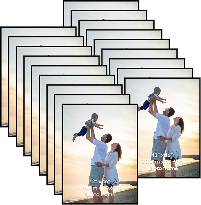Hoikwo 18 Packs 12x16 Black Plastic Multi Picture Frames Set with Plastic Cover, for Family Photos, Artwork, Light Weight Bulk 12 by 16 Frames Pack for Wall Hanging, Stylish Picture Frames