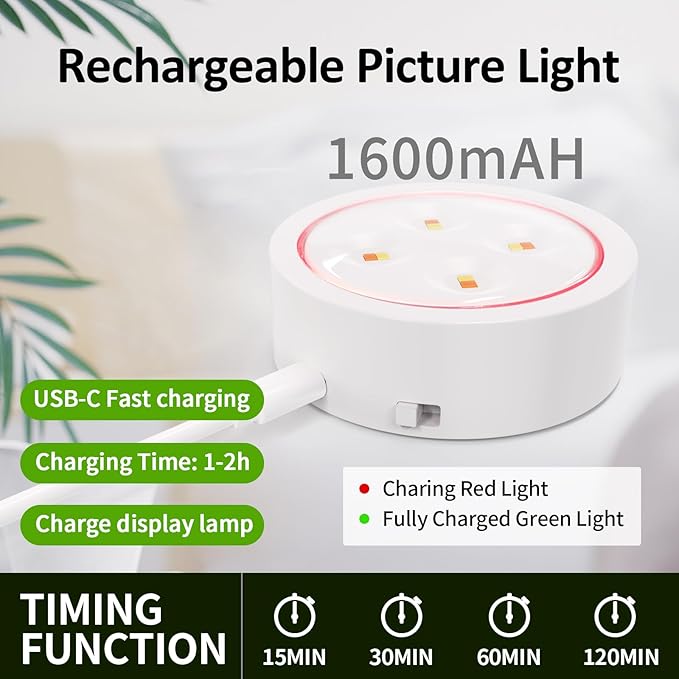 3-Pack Picture Lights for Wall, Rechargeable Battery Magnetic Poster Lights with Remote Dimmable 3-Color Temps & Timer, LED Art Display Lighting for Paintings, Frames & Wall Art Decor (White)