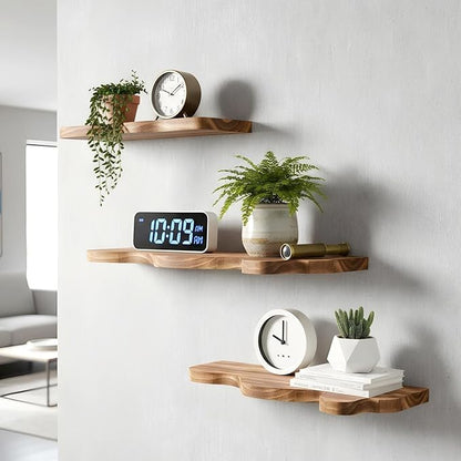 3 Sets Small Floating Shelves for Wall,3 Size Live Edge Wooden Shelf Cloud Farmhouse Vintage Wall Decor with Metal Bracket for Living Room Bedroom(Brown)