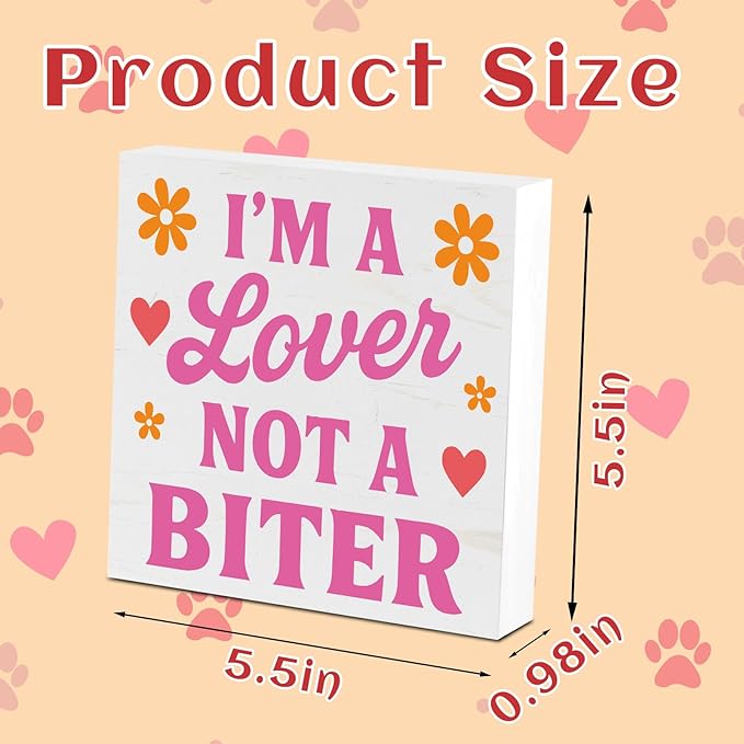 Valentines Cat Dog Desk Decor, Valentine's Day Gifts for Cats Dogs Lover Pet Parent, Valentine Home Office Table Sign Decoration for Shelf Tiered Tray, A Lover Not A Biter