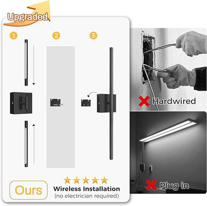 L LOHAS LED Battery Operated Wall Sconces Set of 2, Battery Wall Sconce 10000mAh, Black Rechargeable Sconces 3CCT, 23.7 Inch Wireless Wall Lights, Sconce Wall Decor for Bedroom, Living Room