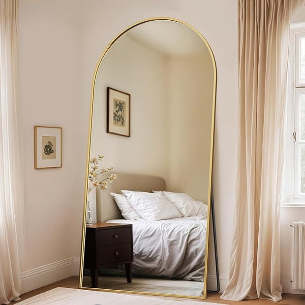 Full Length Mirror, 78" x 38" Arched Full Body Mirror Large Standing Floor Mirrors, Mirrors for Bedroom, Bathroom, Living Room Standing or Wall Leaning, Gold
