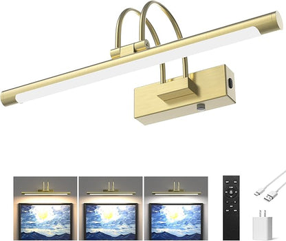 URSOLA 16” Picture Lights for Wall, 5200mAh Rechargeable Battery, Gold Coldless Picture Light with Remote. 3CCT, Timer, Dimmer.