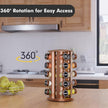 New England Stories Revolving Spice Rack Set with 20 Spice Jars, Kitchen Spice Tower Organizer for Countertop or Cabinet - Carousel Storage Includes 386 Spice Labels (Gold)
