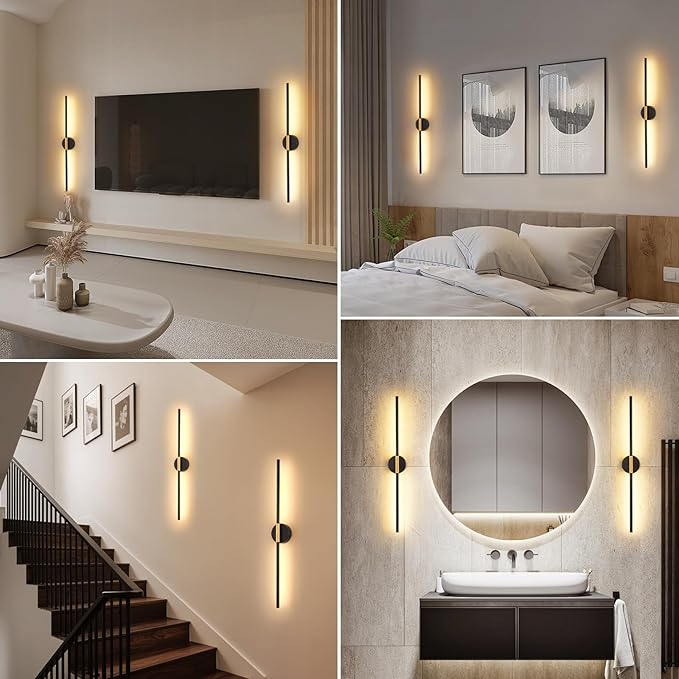 JOOSENLUX Battery Operated Wall Sconces Set of 2 – Gold & Black LED Wall Light, Dimmable, Remote‑Control, Adjustable Arm, Cordless Aluminum Modern Art Lamp