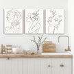 yulihaz Minimalist Woman Flower Line Wall Art Large Framed 16x24 inch Set of 3 Neutral Modern Abstract Black and White Girl Plant Canvas Painting Print Picture Decor for Bedroom Living Room