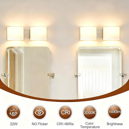Unique Bathroom Vanity Lights, Over Mirror Light Fixture, 2-Light LED Wall Scones with Premium Arylic Shade for Indoor Bedroom Living Room Stairwell Accent Lighting