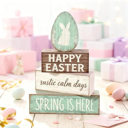 Easter Decorations - Happy Easter Bunny Egg Tiered Tray Decor - Wooden Easter Tabletop Sign - Rustic Farmhouse Spring Home Decor Indoor for Tiered Tray Shelf Mantel Entryway Coffee Table