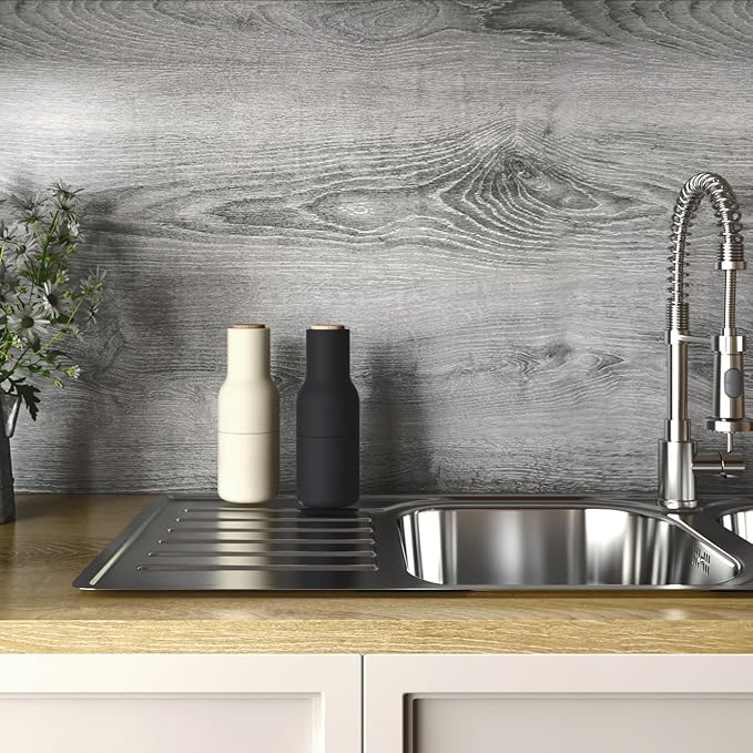 Stickyart Grey Wood Grain Contact Paper Textured Gray Wood Wallpaper Peel and Stick Wood Grain Wallpaper for Cabinets Drawers Closet Shelves Removable Wood Furniture Wallpaper Wood Wall Paper 15.8x160