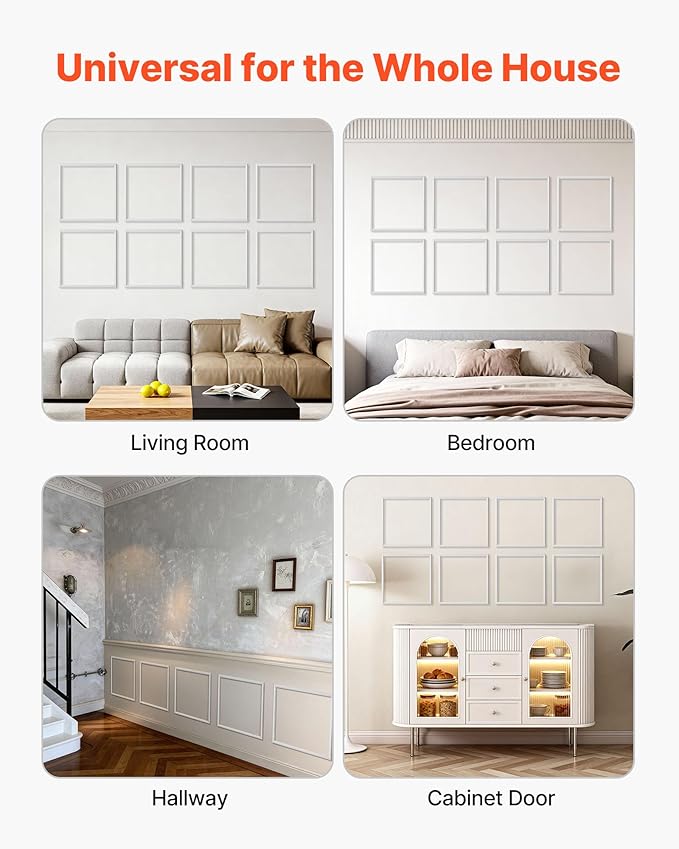 VEVOR Wall Molding 12 Pack, 20 x 20 in Wainscoting Panels Kit, Lightweight Paintable Polystyrene, Easy to Install, Waterproof Accent Wall Trim for Interior Décor Living Room, Bedroom, Home, White
