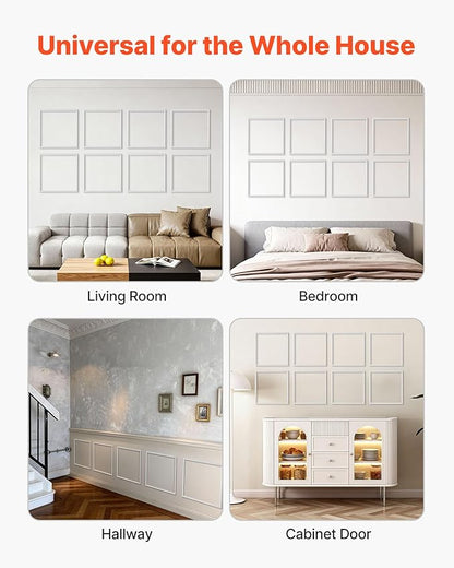 VEVOR Wall Molding 12 Pack, 20 x 20 in Wainscoting Panels Kit, Lightweight Paintable Polystyrene, Easy to Install, Waterproof Accent Wall Trim for Interior Décor Living Room, Bedroom, Home, White