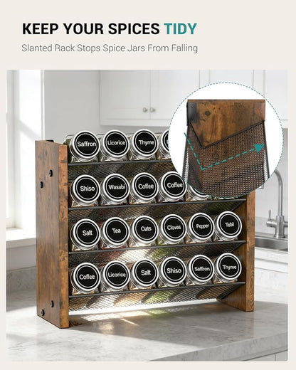 NESAPTO Spice Rack Organizer for Cabinet, Wooden 4 Tier Vertical Seasoning Organizers for Kitchen Pantry, Countertop/Wall Mount, Holds 24 Spice Jars (No Jars Included),12.2" W × 9.4" H