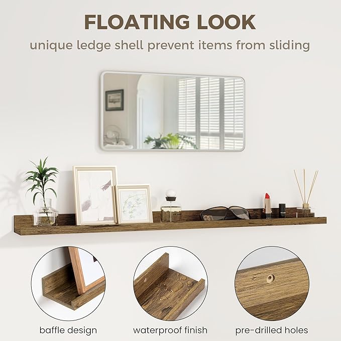 Axeman 30 Inch Floating Shelves | Picture Ledge Shelf Set of 2 | Rustic Brown Wall Shelves with Lip | Brown Picture Shelf for Wall with Ledge | Photo Ledges 30 Inch