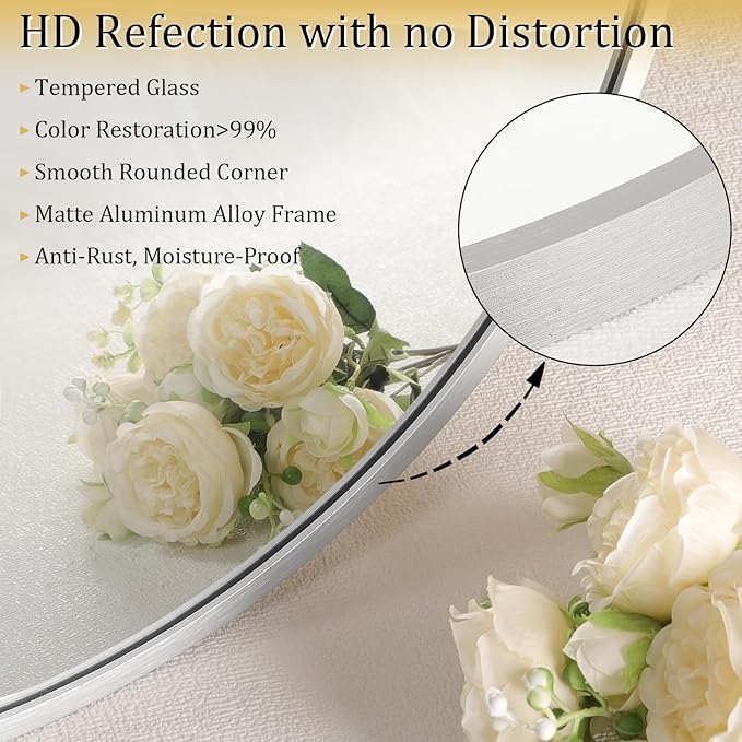 JJUUYOU Bathroom Wall Mirrors Irregular Mirrors for Wall Large Brushed Metal Frame 20