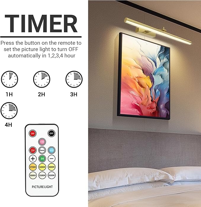Mocalido 2 Pack Gold Picture Light Battery Operated for Wall 16in, 6 Colors Wireless LED Art Light for Painting with Remote, 5200mAh Dimmable Frame Lights for Gallery Library
