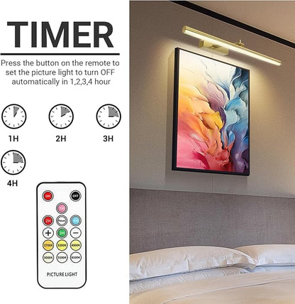 Mocalido 2 Pack Gold Picture Light Battery Operated for Wall 16in, 6 Colors Wireless LED Art Light for Painting with Remote, 5200mAh Dimmable Frame Lights for Gallery Library