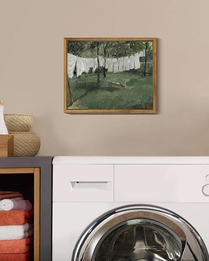 SHENIFY 8x10in Laundry Room Vintage Framed Canvas Wall Art Decor - Natural Framed
