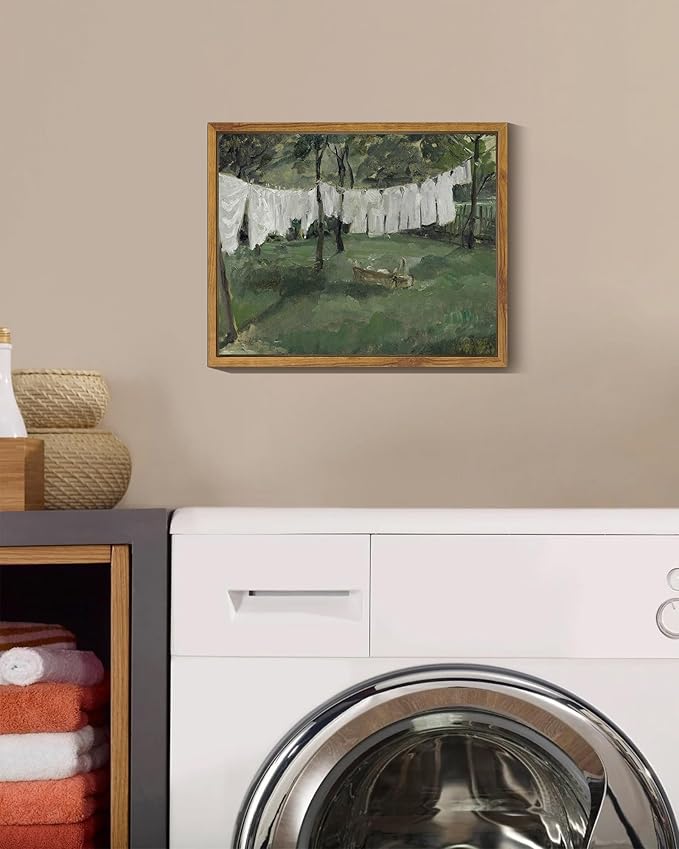 SHENIFY 8x10in Laundry Room Vintage Framed Canvas Wall Art Decor - Natural Framed