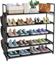 5 Tier Freestanding Shoe Rack, Space Saving Shoe Organiser with Side Pockets and Metal Hooks, Adjustable Shoe Rack for Entrances, Corridors, Dormitories, Holds 20-26 Pairs of Shoes, Metal Bracket