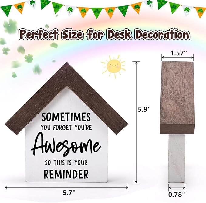 MBL Positive Inspirational Gifts for Women - Wood Sometimes You Forget You're Awesome Gifts Reminders Sign, Home Decor Affirmations Decorations for Men Female Lady Entry Way Table Tiered Tray Shelf
