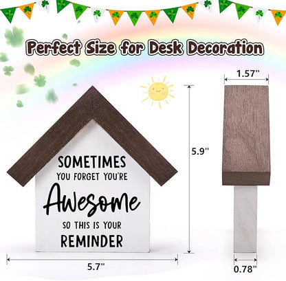 MBL Positive Inspirational Gifts for Women - Wood Sometimes You Forget You're Awesome Gifts Reminders Sign, Home Decor Affirmations Decorations for Men Female Lady Entry Way Table Tiered Tray Shelf