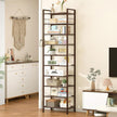 usikey 10 Tiers Narrow Shoe Rack 20-30 Pairs, Sturdy Metal Tall Shoe Rack Shelf with 4 Hooks, Slim Shoe Storage with Metal Shelf, Space Saving Vertical Shoe Organizer for Entryway Bronze UNYXJX018A