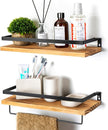 Floating Shelves for Wall, Bathroom Shelves with Towel Bar, Wall Mounted Storage Shelves for Kitchen, Bathroom, Set of 2 Carbonized Black