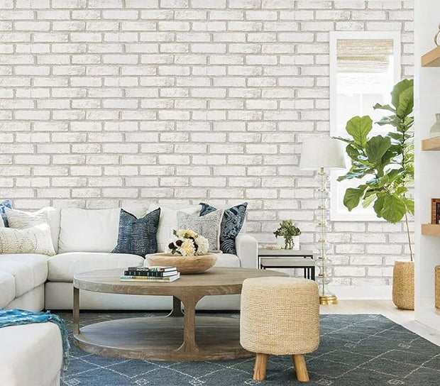 Timeet Beige White Brick Peel and Stick Wallpaper 17.7"×118.11" Faux Brick Wallpaper Self Adhesive Removable Wall Ppaper for Living Room Bedroom Decoration Vinyl Film Roll